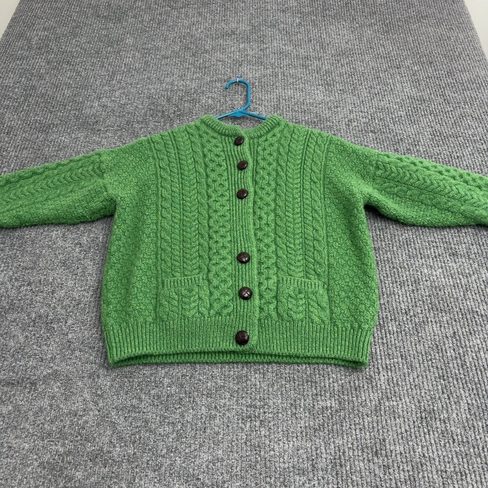 Aran Sweater Market Cardigan Womens L Green Wool Cable Knit Button Up Vintage